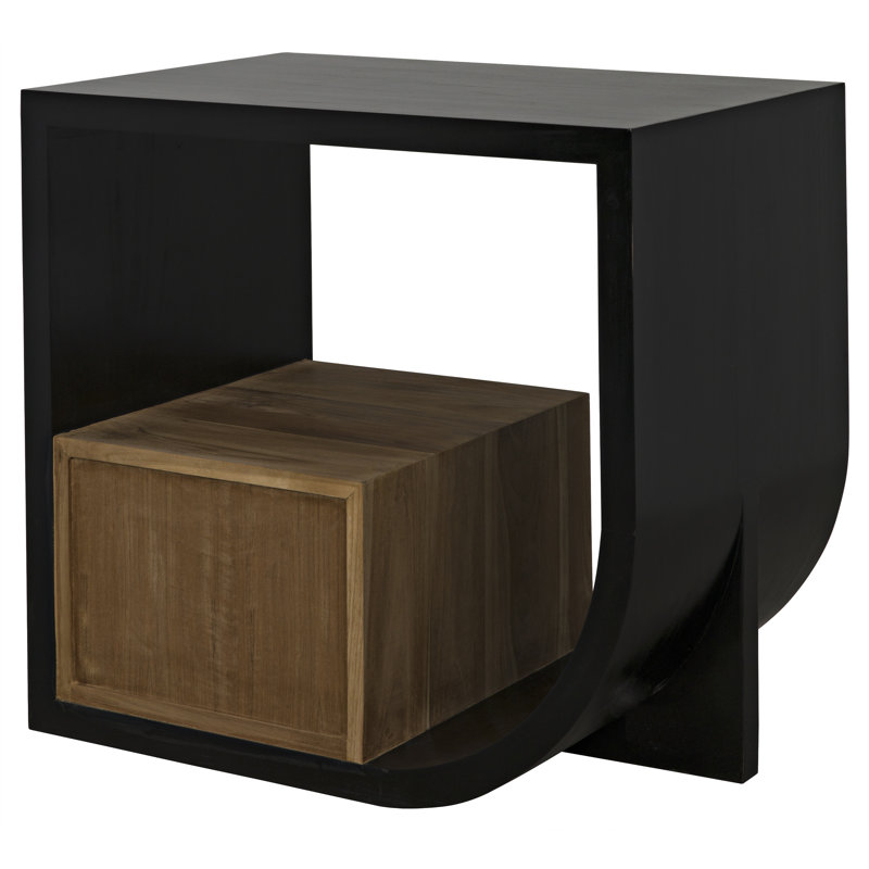 Hand Rubbed Black and Wood End Table with Storage