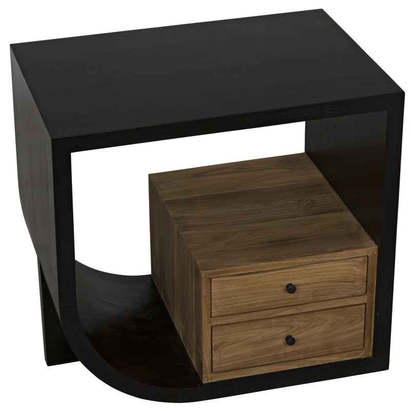 Hand Rubbed Black and Wood End Table with Storage