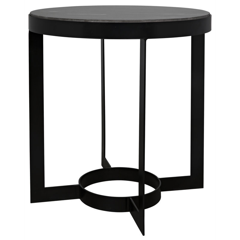 Elegant Round Stone Top 25" Metal End Table
