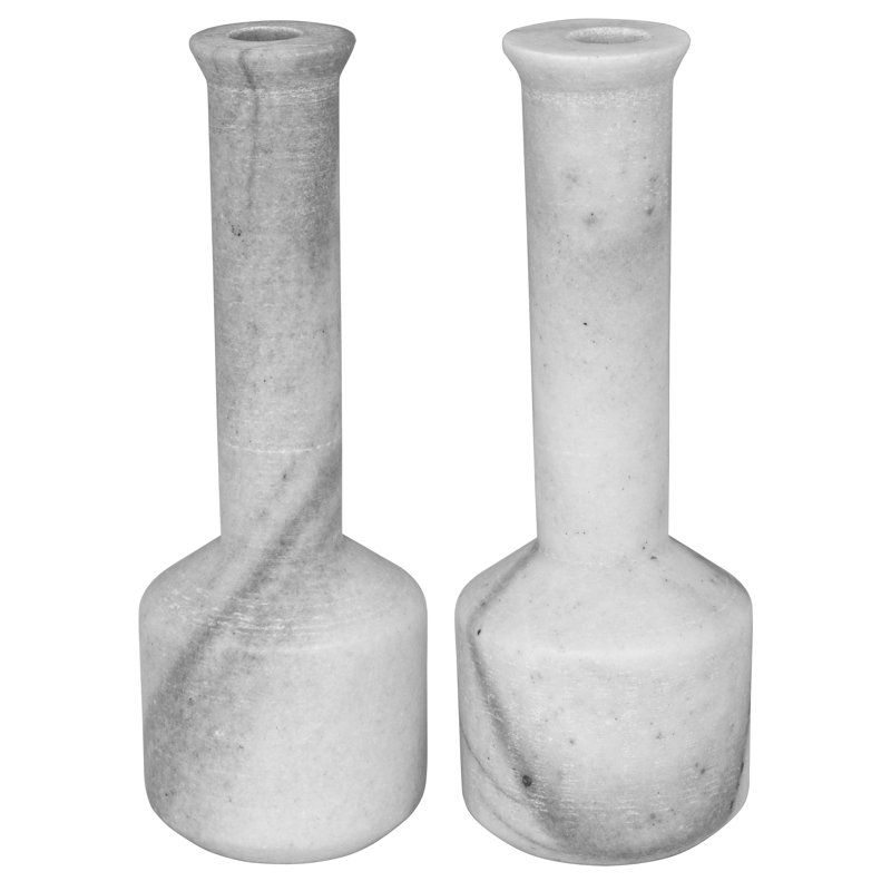 Markos Bianco & Night Snow Marble 10'' Tabletop Candlestick Set