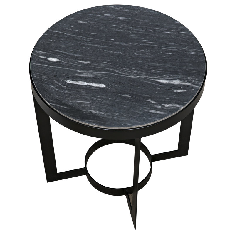 Elegant Round Stone Top 25" Metal End Table