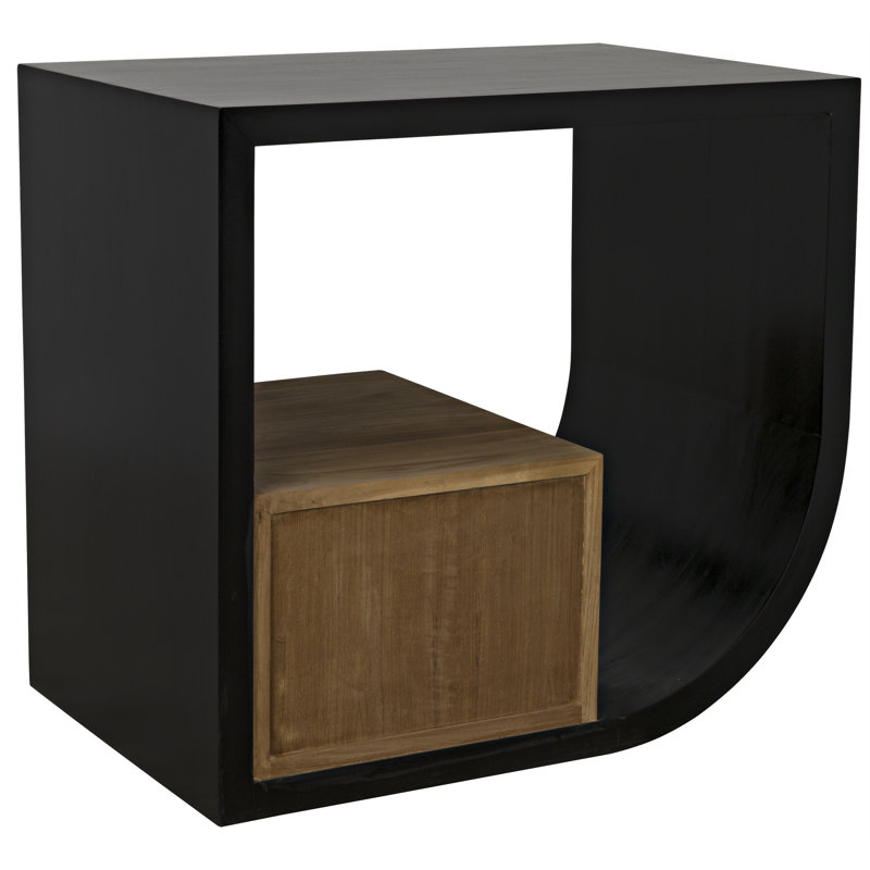 Hand Rubbed Black and Wood End Table with Storage