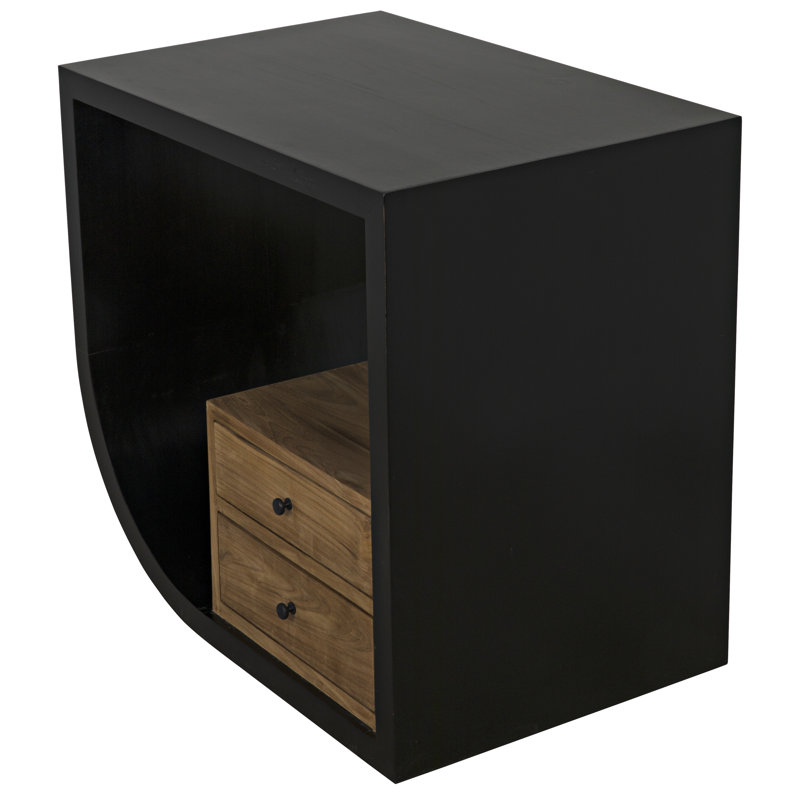 Hand Rubbed Black and Wood End Table with Storage