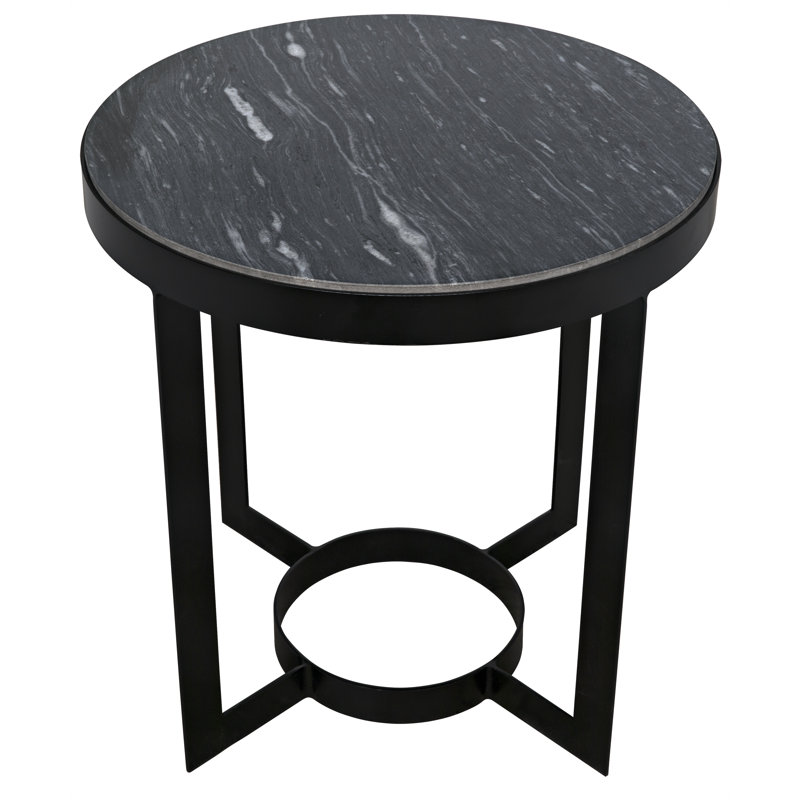 Elegant Round Stone Top 25" Metal End Table