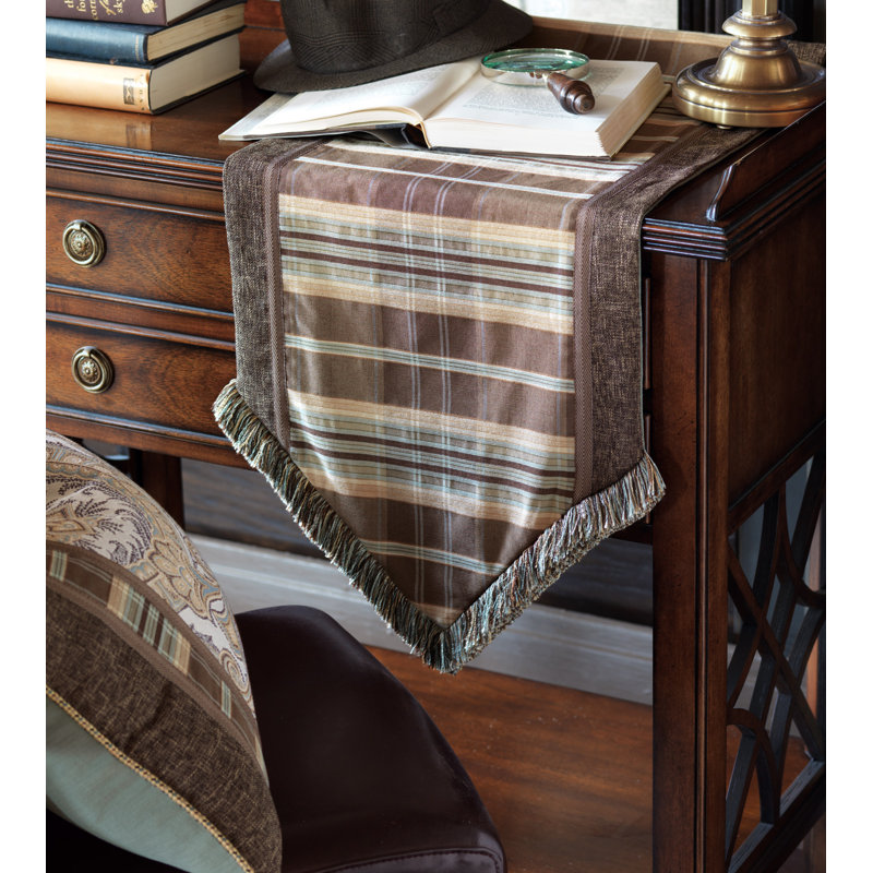 Powell Dalton Mocha and Spa Blue Polyester Table Runner