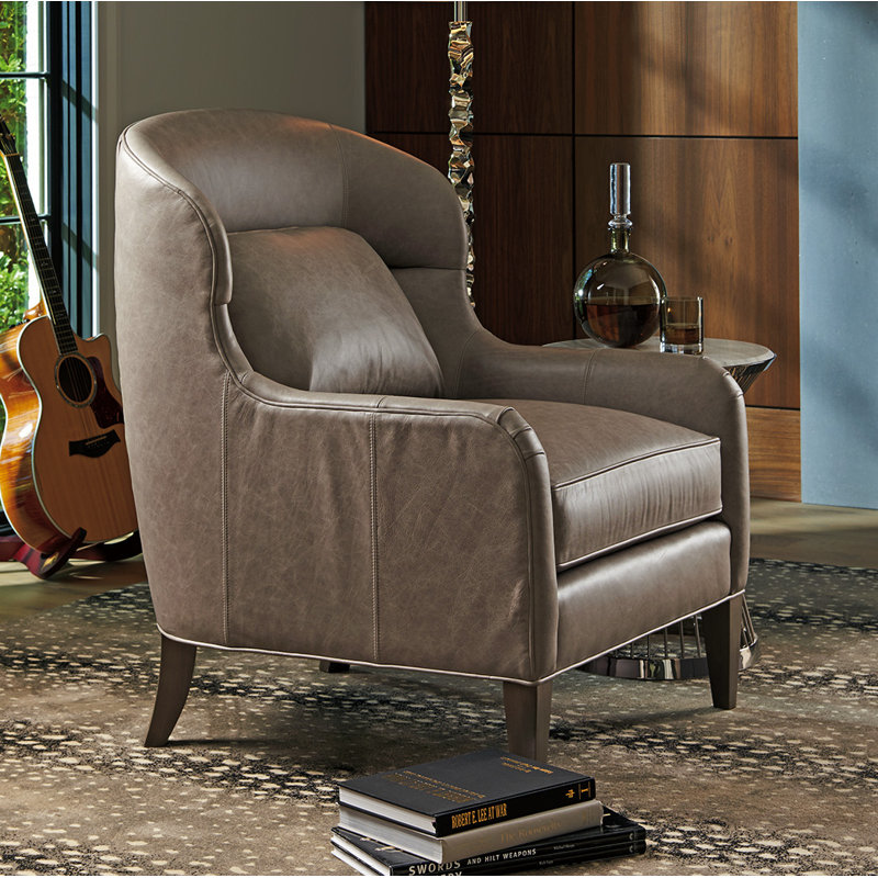 Grayson Mahogany Leather Barrel Chair with Down Cushions