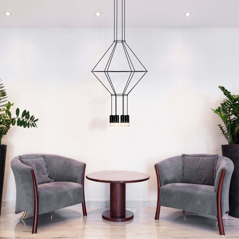 Expression 24" Black Aluminum 6-Light LED Geometric Pendant