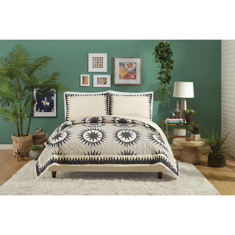 King Black Cotton Reversible Quilt Set