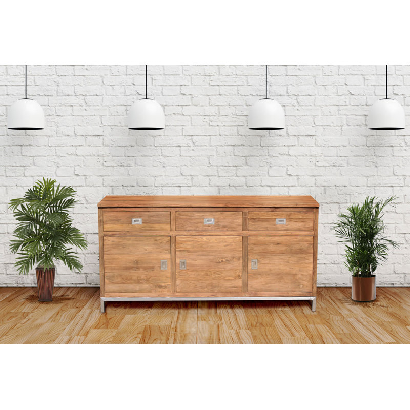 Stella 69'' Recycled Teak Buffet with Stainless Steel Accents