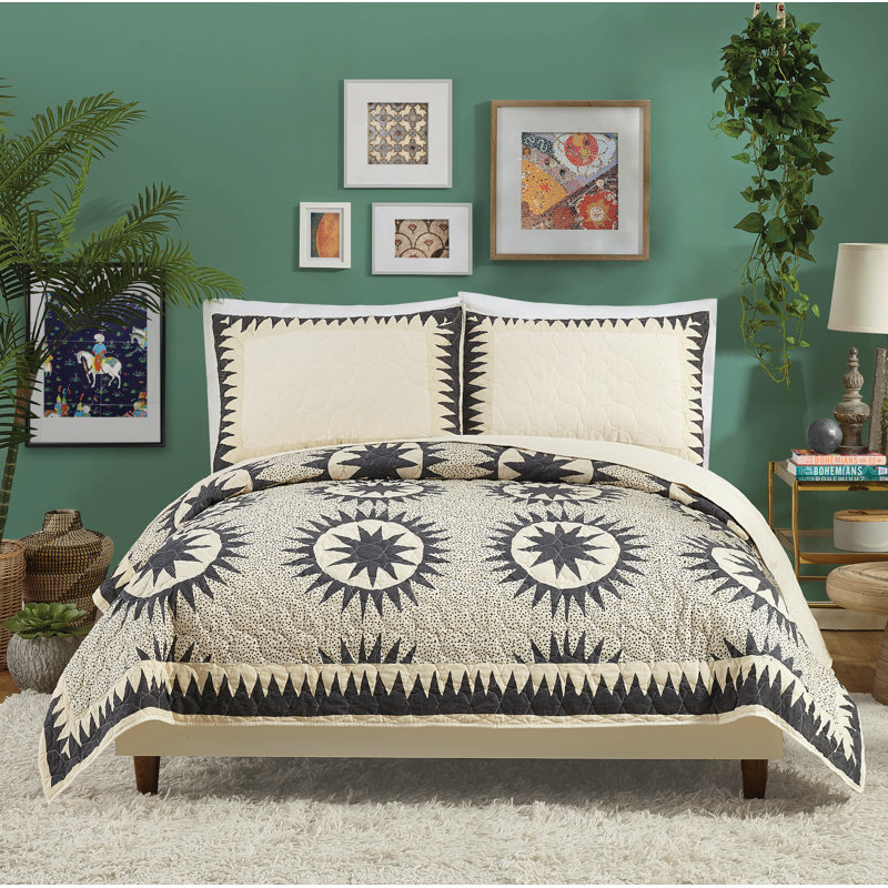 King Black Cotton Reversible Quilt Set