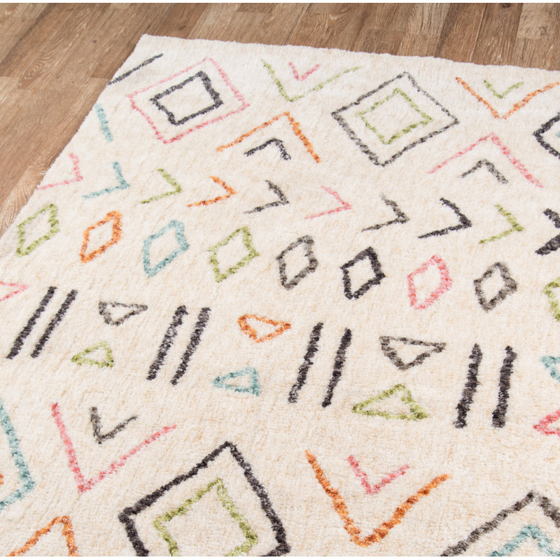 Boho Chic Ivory Geometric Tufted Synthetic Rug 3'6" x 5'6"