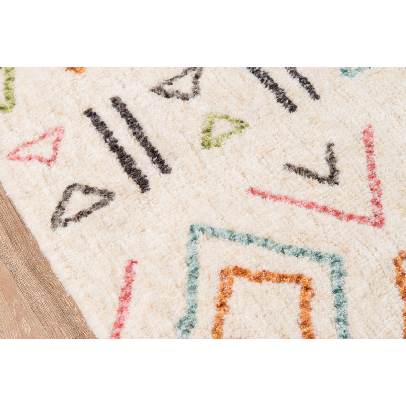 Boho Chic Ivory Geometric Tufted Synthetic Rug 3'6" x 5'6"
