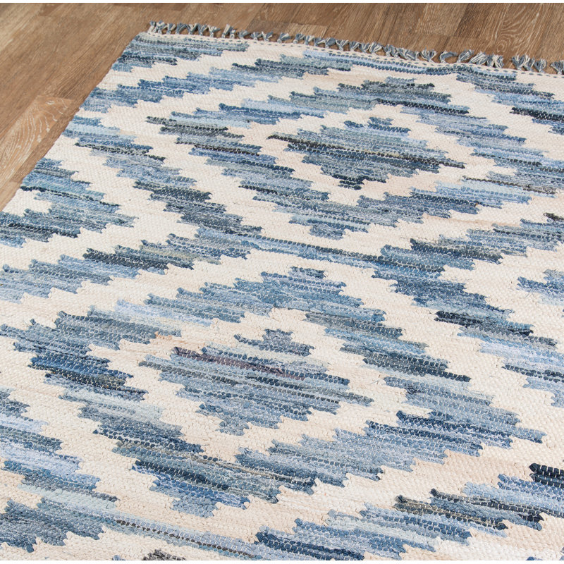 Handwoven Geometric Blue Cotton Area Rug 2' x 3'