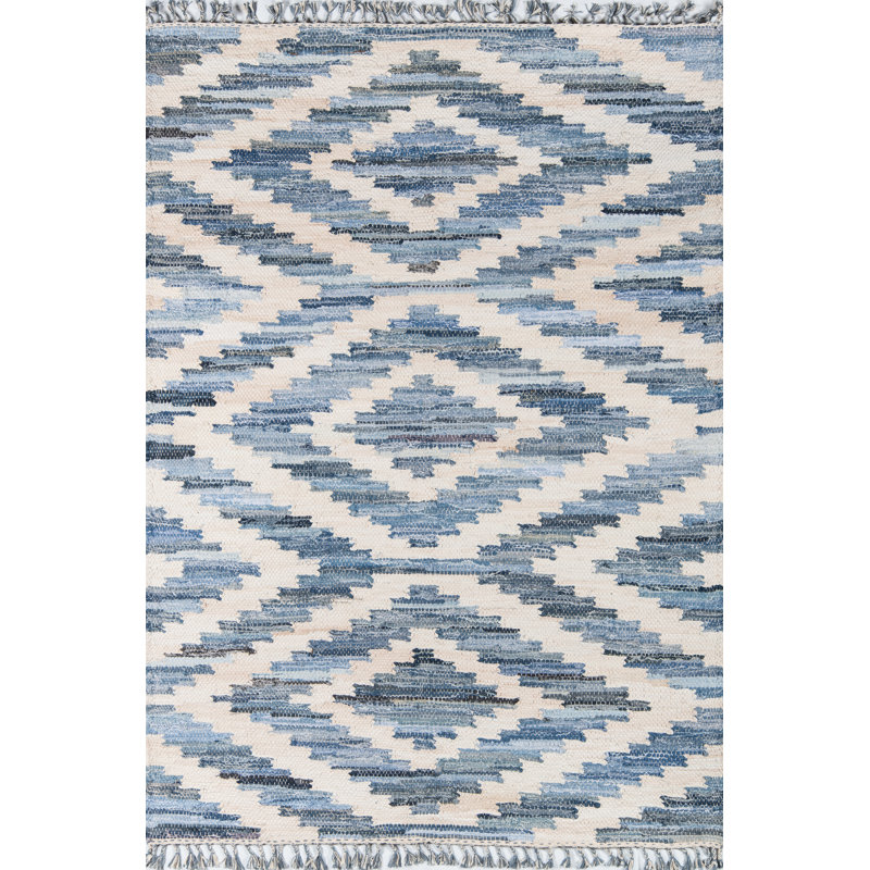 Handwoven Geometric Blue Cotton Area Rug 2' x 3'