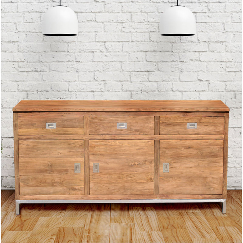 Stella 69'' Recycled Teak Buffet with Stainless Steel Accents