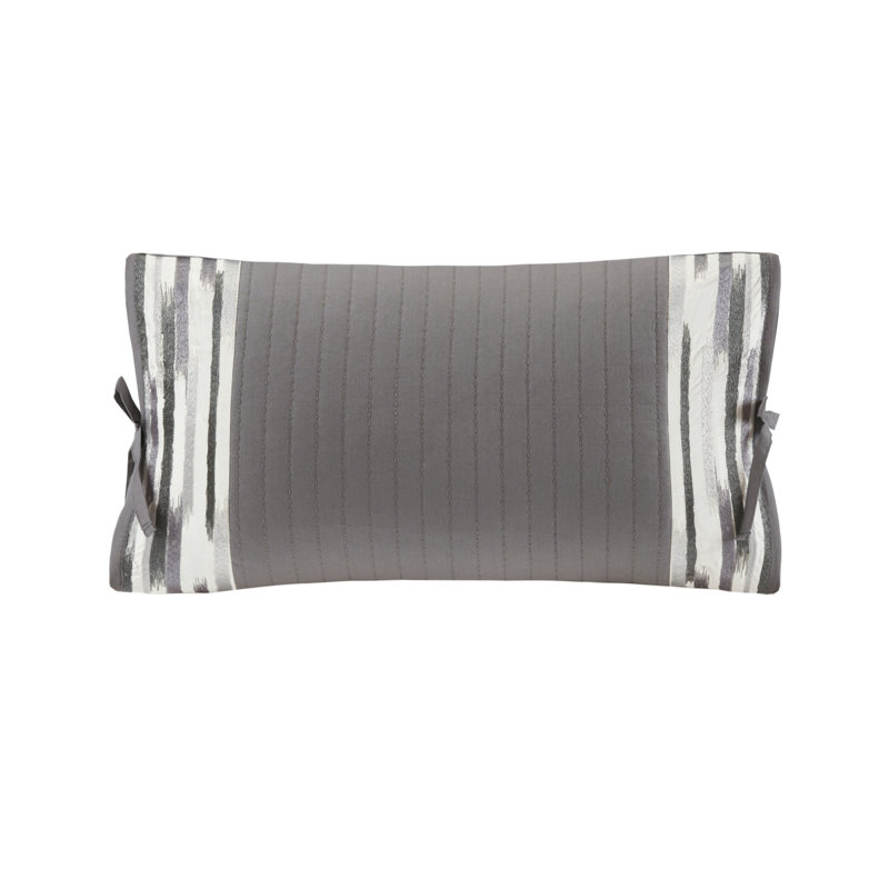 Hanae Embroidered Gray Cotton Oblong Decorative Pillow