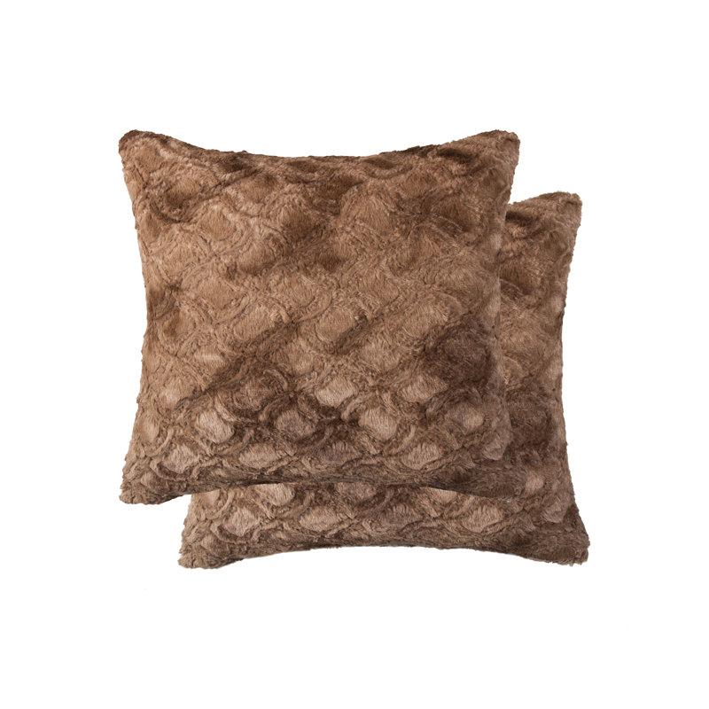 Brown Faux Fur Square Throw Pillow Set