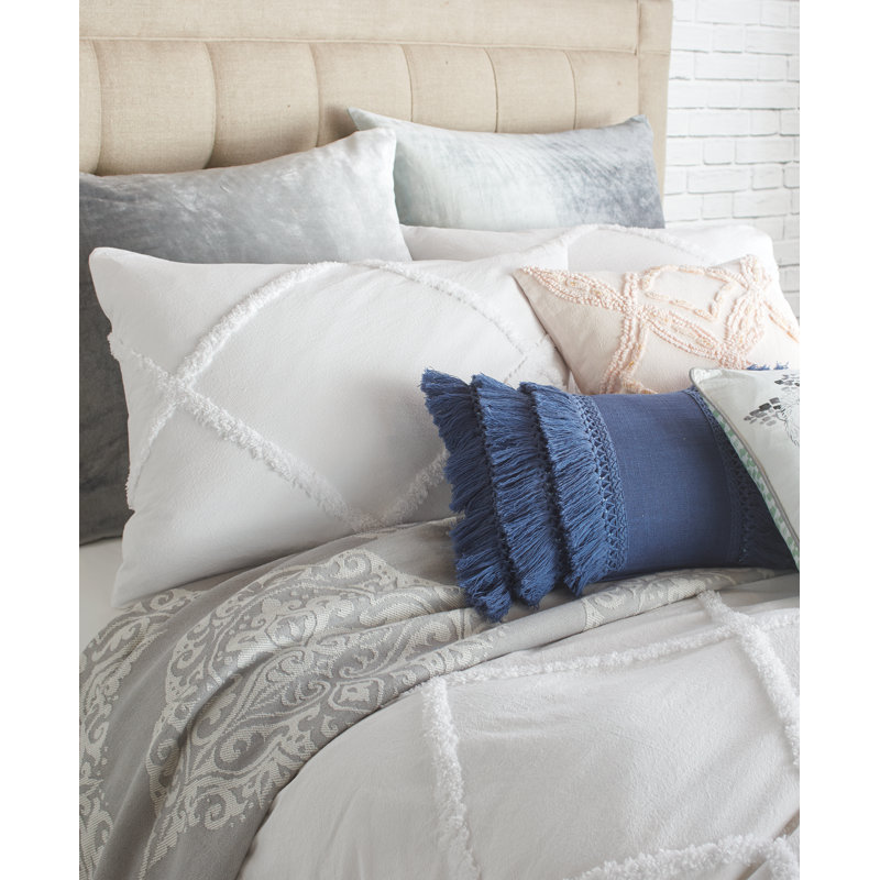 White Cotton Chenille Lattice Queen Duvet Cover