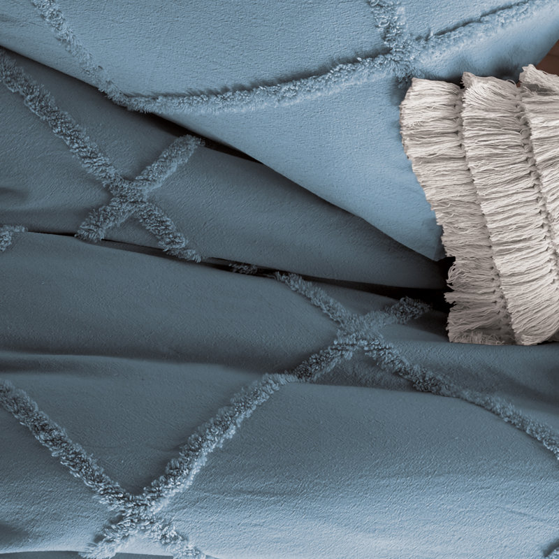 White Cotton Chenille Lattice Queen Duvet Cover