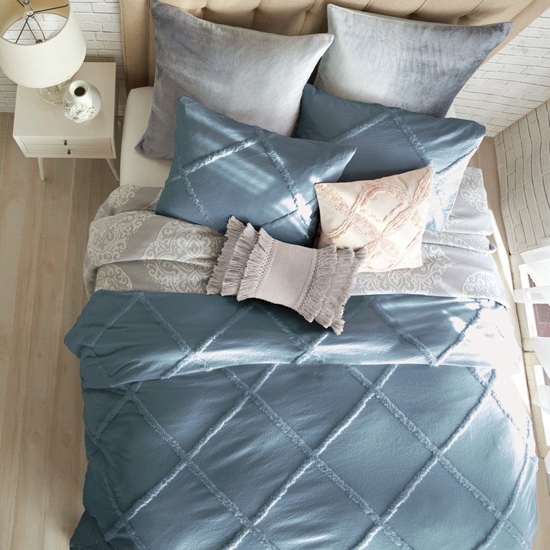 White Cotton Chenille Lattice Queen Duvet Cover