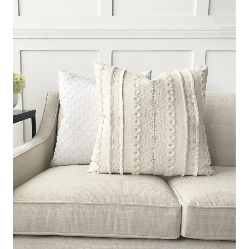 Lilla Polkadot Square Cotton Linen Pillow with Feather Insert