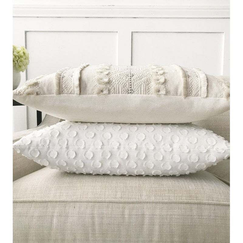 Lilla Polkadot Square Cotton Linen Pillow with Feather Insert