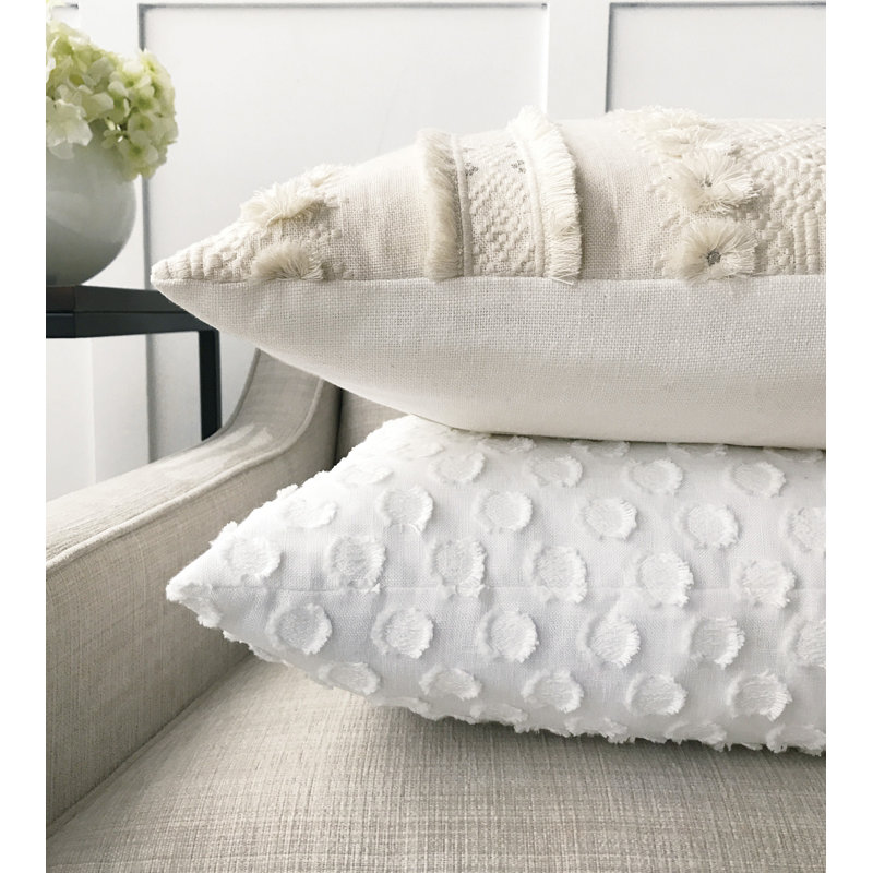 Lilla Polkadot Square Cotton Linen Pillow with Feather Insert