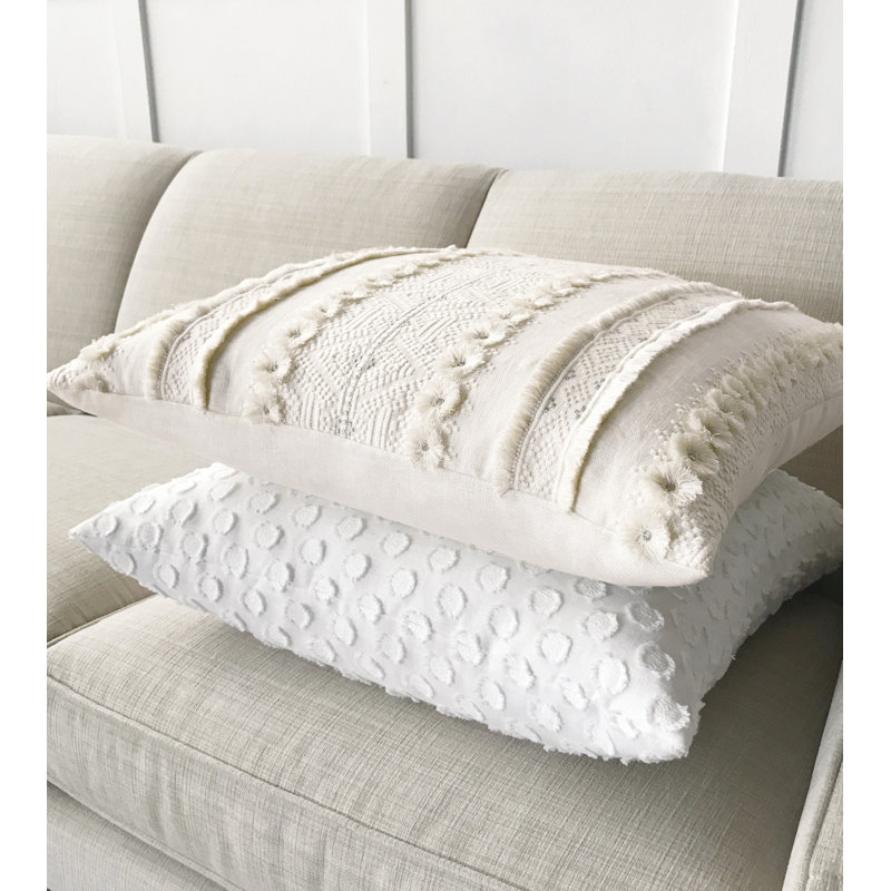 Lilla Polkadot Square Cotton Linen Pillow with Feather Insert