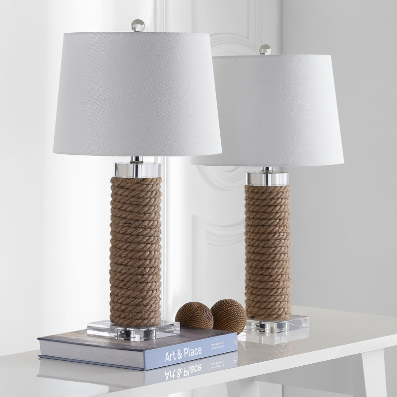 Boyd 26.5-Inch Brown Rope Table Lamp Set with White Shades