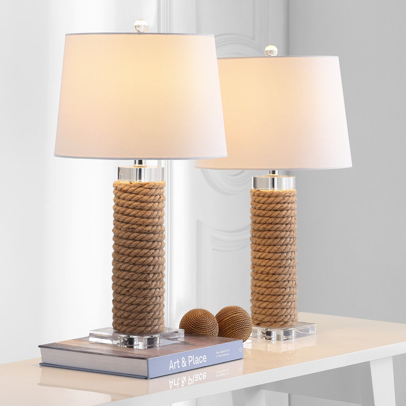 Boyd 26.5-Inch Brown Rope Table Lamp Set with White Shades