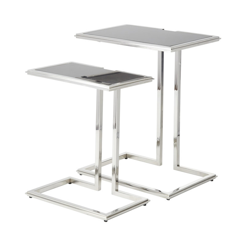 Cozy Up Small Rectangular Stainless Steel Table with Black Granite Top