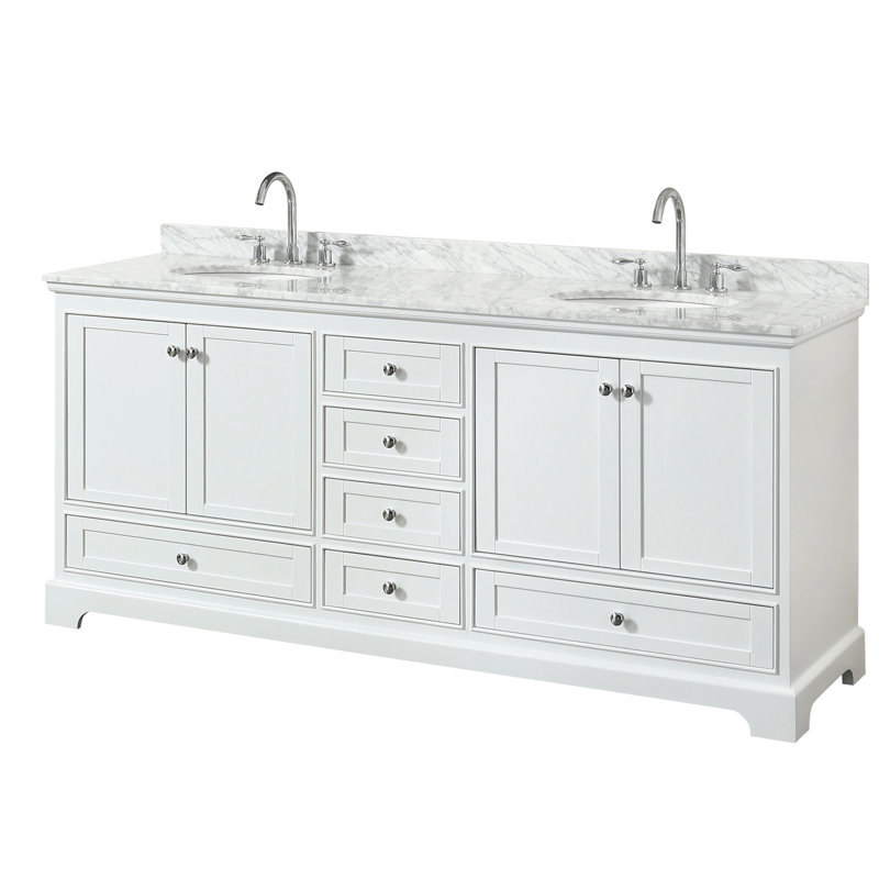 Deborah 80'' White Double Vanity with Carrara Marble Top and Chrome Hardware