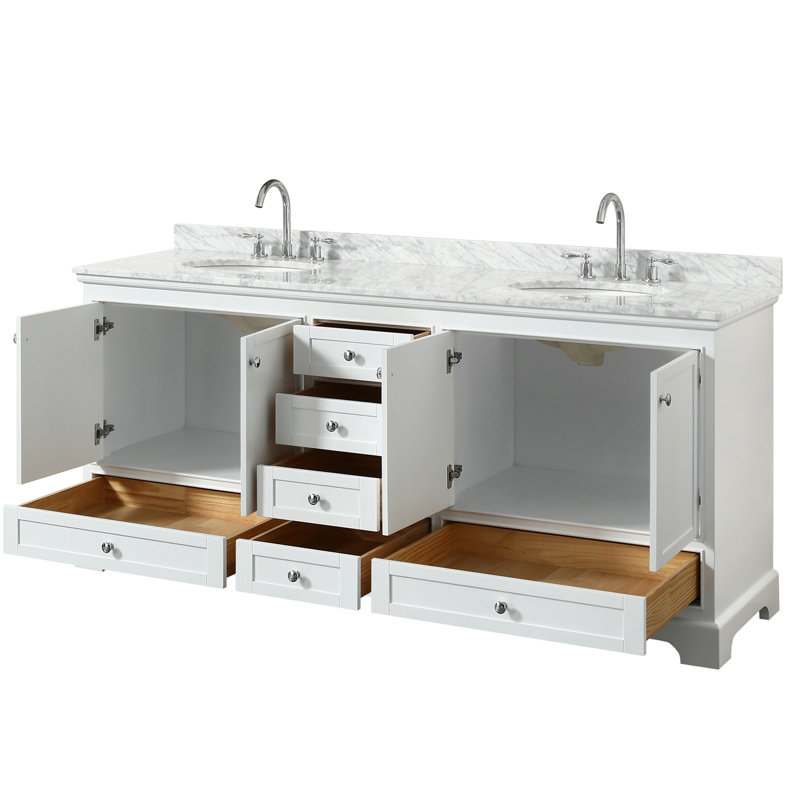 Deborah 80'' White Double Vanity with Carrara Marble Top and Chrome Hardware