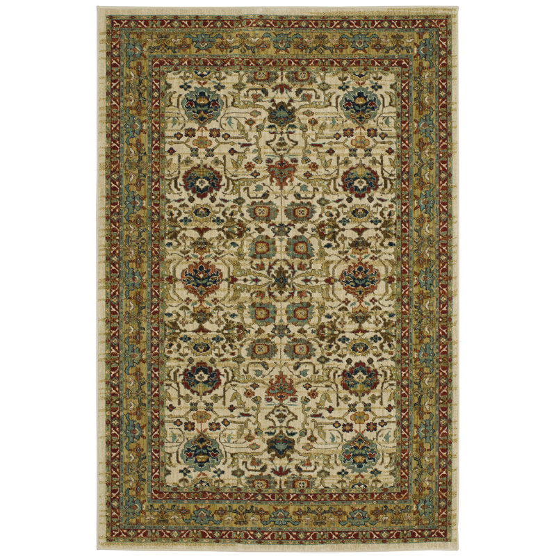 Keralam Cream Synthetic 65''x41'' Easy Care Area Rug