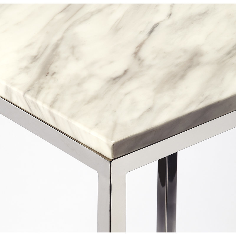 Elegant White Marble & Glossy Metal Geometric Side Table