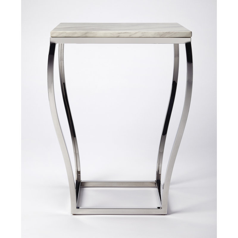 Elegant White Marble & Glossy Metal Geometric Side Table