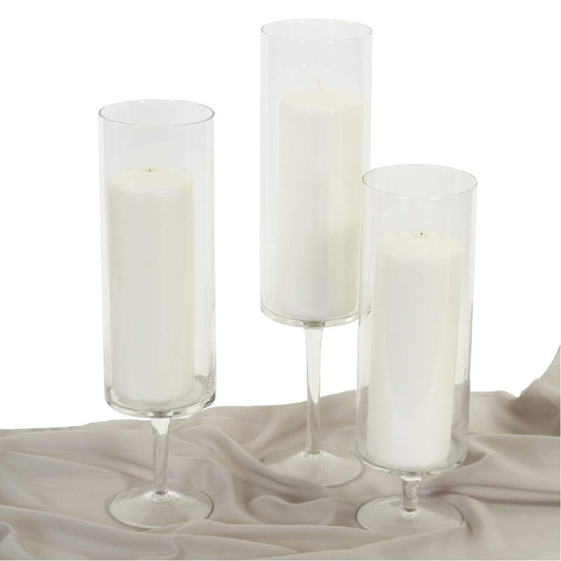 Clear Glass Tall Hurricane Candle Holders Set of 3
