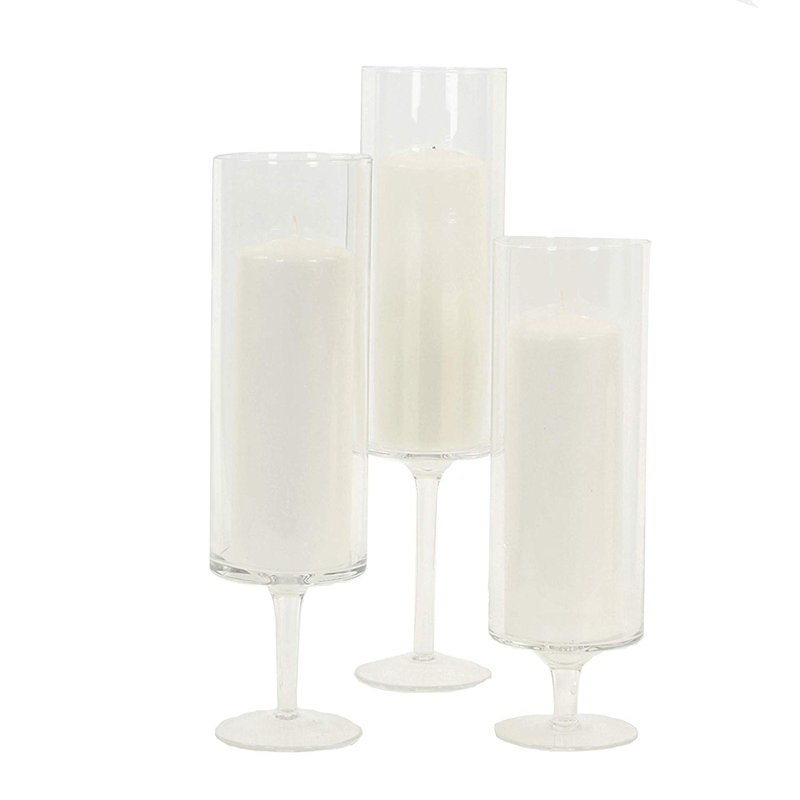 Clear Glass Tall Hurricane Candle Holders Set of 3