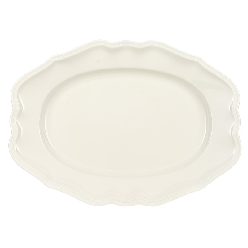White Ceramic Oval Scalloped Serving Platter