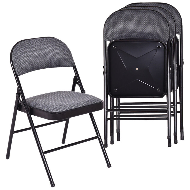 Black Ergonomic Fabric Padded Folding Chair Set