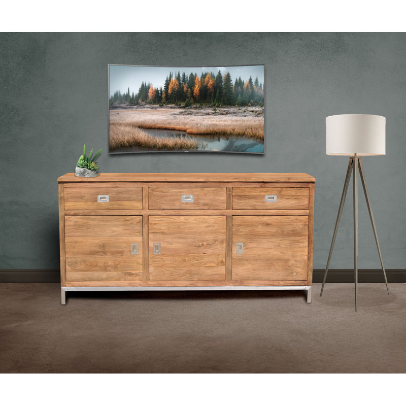 Stella 69'' Recycled Teak Buffet with Stainless Steel Accents