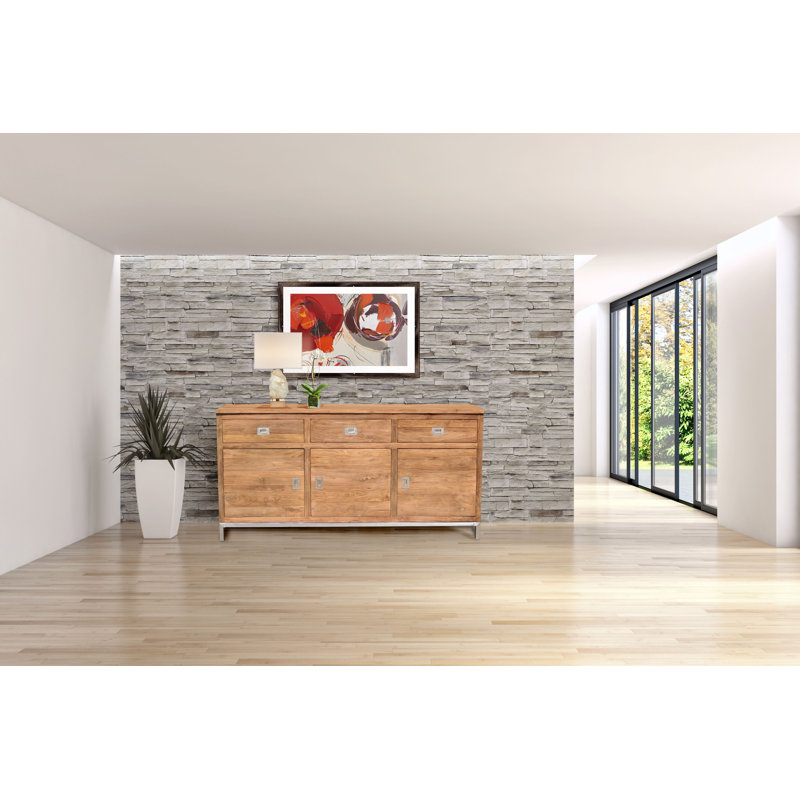 Stella 69'' Recycled Teak Buffet with Stainless Steel Accents