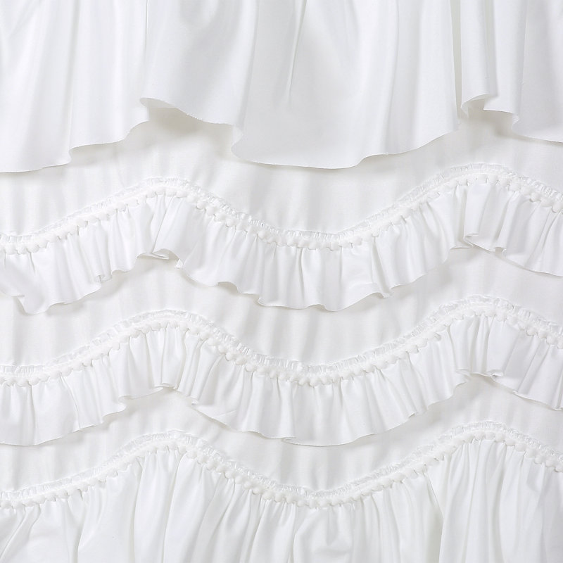 Kemmy White Ruffled Light-Filtering Polyester Curtain Panel