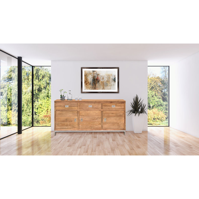 Stella 69'' Recycled Teak Buffet with Stainless Steel Accents
