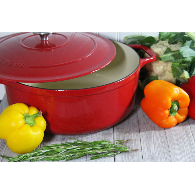 Red Enameled Cast Iron Round Dutch Oven with Stainless Steel Knob