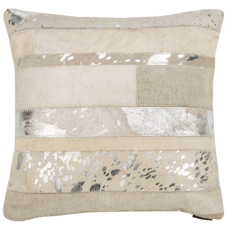 Silver Striped Cowhide and Suede 22'' Square Pillow Set