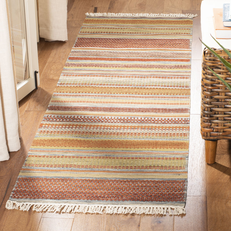 Ivory Striped Handwoven Wool Runner Rug, 2'3" x 8'