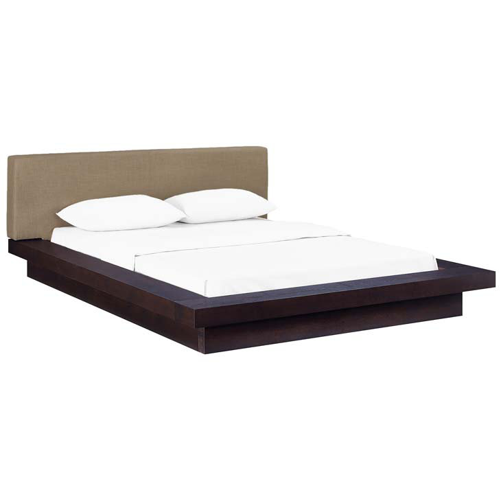 Freja Cappuccino Latte Queen Upholstered Wood Platform Bed