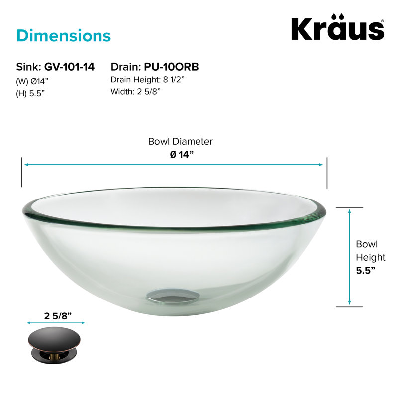 14 Inch Clear Glass Round Vessel Sink