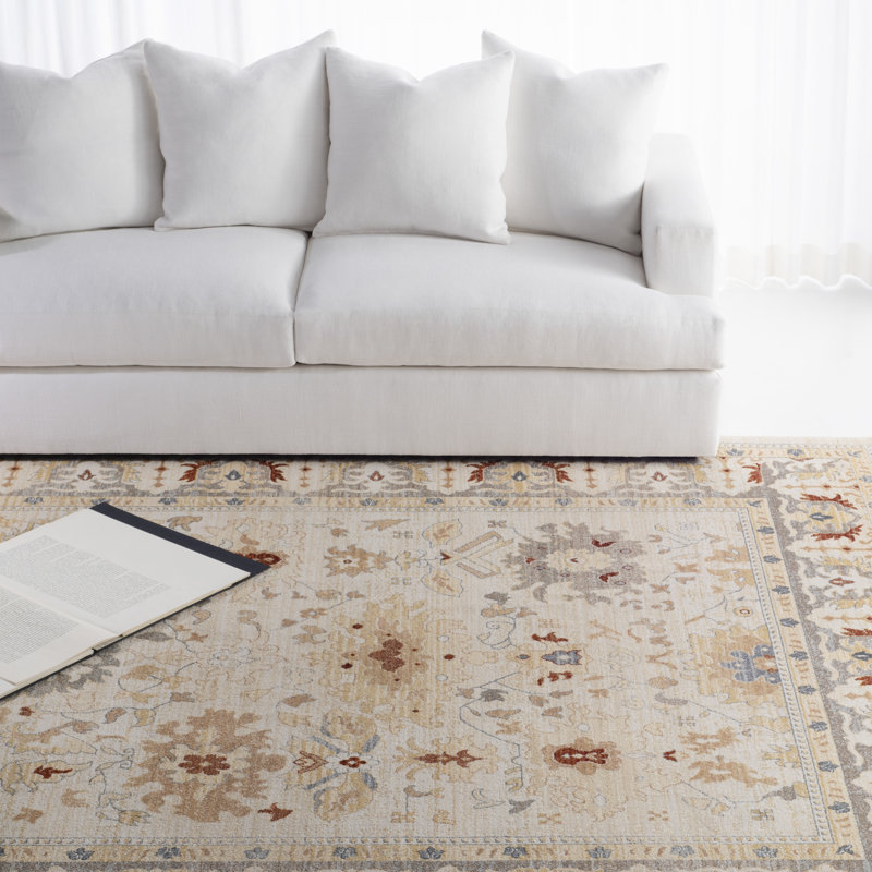 Beige and Rust Hand-Knotted Rectangular Area Rug